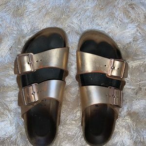 Rose gold metallic double strap Birkenstock 7.5